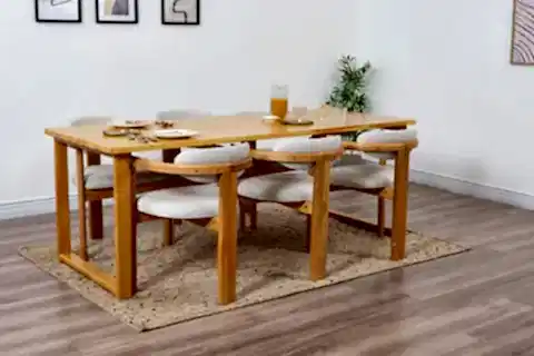 CHERİ İSKANDİNAV DOĞAL MASİF MASA TAKIMI, SIRT MİNDERLİ