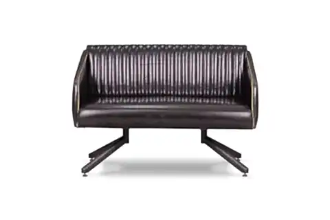 STONE SUNİ DERİ ANTRASİT AYAKLI İKİLİ KANEPE, SİYAH