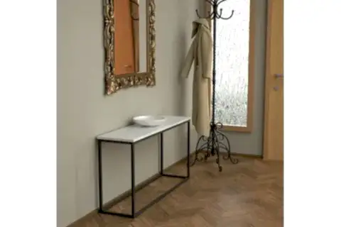 POTRİCA METAL DRESUAR ,SİYAH AYAK BEYAZ MERMER TABLA