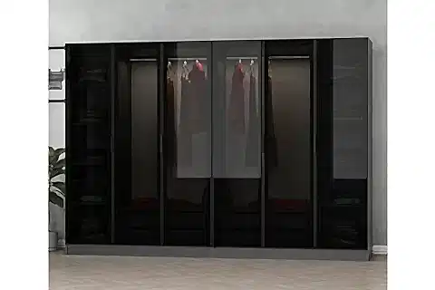 KALE DOLAP, 6 CAM KAPAKLI, SİYAH ANTRASİT, 190 CM