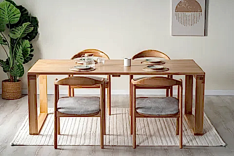 ATLAS MASİF AHŞAP YEMEK MASASI TAKIMI, NATURAL