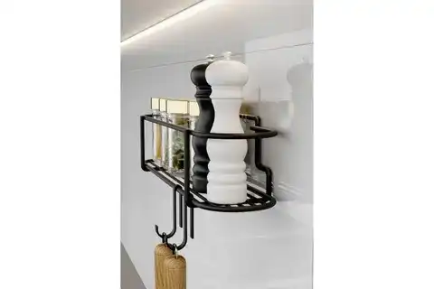 BİNO YAPIŞKANLI KANCALI METAL SİYAH BAHARATLIK MUTFAK RAFI BANYO RAFI