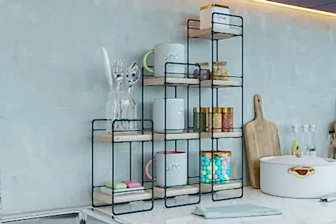 BİNO DOĞAL AHŞAP ÜÇLÜ SET DUVAR RAFI, SİYAH