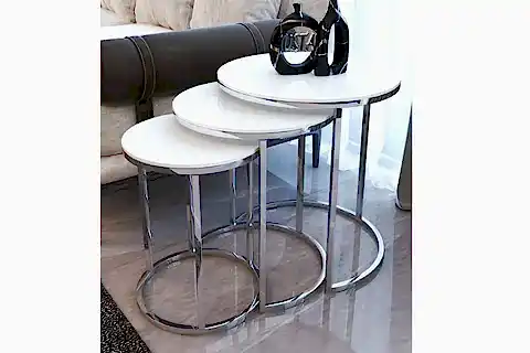 TUBİHOME MDF TABLA ZİGON SEHPA, GÜMÜŞ BEYAZ