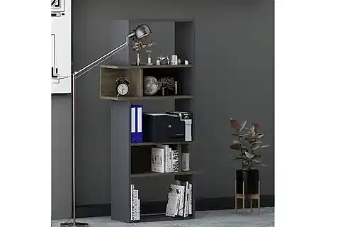 LAGOMOOD INFY KİTAPLIK, ANTRASİT CEVİZ, 5 RAFLI