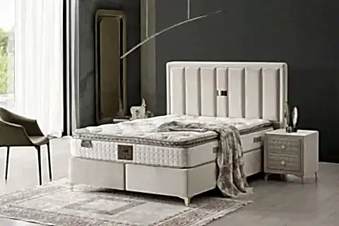 DİAMOND BAZA BAŞLIK VE YATAK SETİ, KREM, 150X200