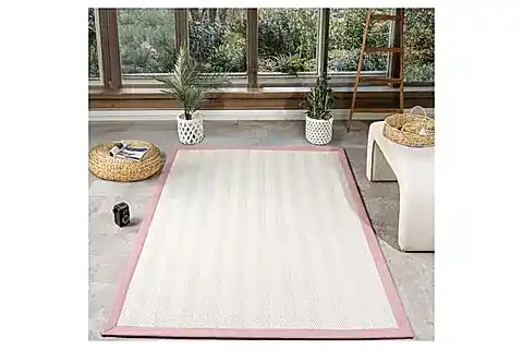 BORDÜRLÜ HASIR DOKULU SİSAL MAKİNE HALISI, PEMBE, 80X150