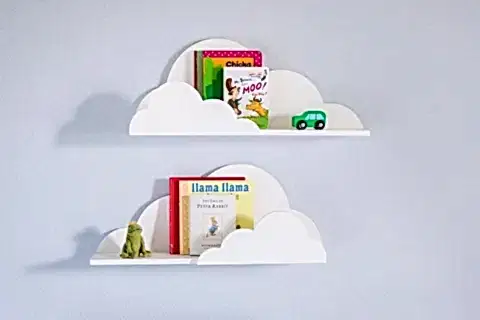 DFN WOOD BULUT ŞEKİLLİ İKİLİ KİTAPLIK DUVAR RAFI, BEYAZ