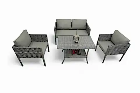 LETRA RATTAN İKİLİ BAHÇE MOBİLYASI, GRİ