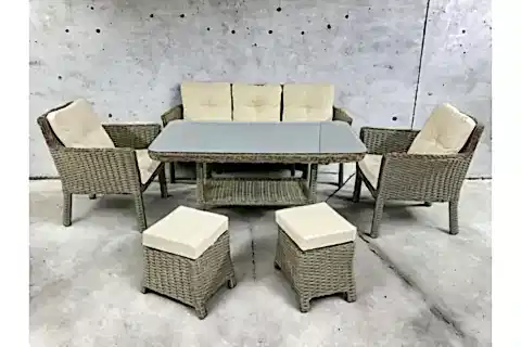 PREMİUM OKYANUS RATTAN ÜÇLÜ BAHÇE KOLTUK TAKIMI, 2 PUF