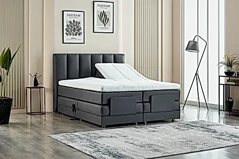 NERA KUMANDALI BAZA BAŞLIK YATAK SETİ, ANTRASİT, 90X200