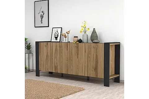 MERKÜR 4 KAPAKLI KONSOL CEVİZ-SİYAH 180 CM