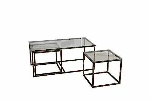 TWİNS SEHPA, ESKİTME PİRİNÇ AYAK, ŞEFFAF CAM