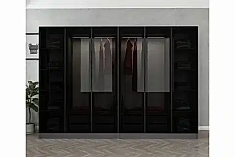 KALE DOLAP, 6 CAM KAPAKLI Lİ DOLAP, ANTRASİT SİYAH, 210 CM