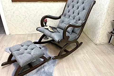 RUSTİK SALLANAN SANDALYE, GRİ, CEVİZ AHŞAP