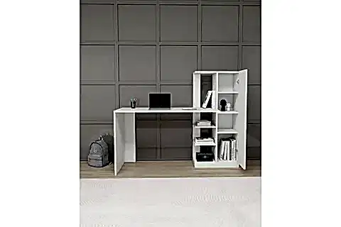 YAĞIZ DOLAPLI RAFLI ÇALIŞMA BİLGİSAYAR MASASI, BEYAZ