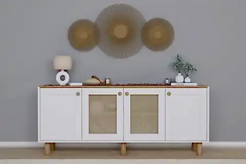 BOHEM NATURA PVC HASIR DESEN KONSOL, BEYAZ CEVİZ, 2 KAPAK HAZERANLI