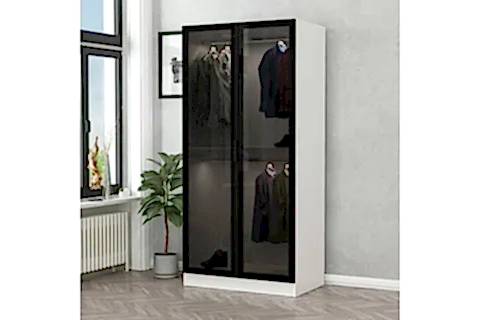MİNAR KALE GARDIROP, 2 CAM KAPAKLI, SİYAH BEYAZ, 210 CM