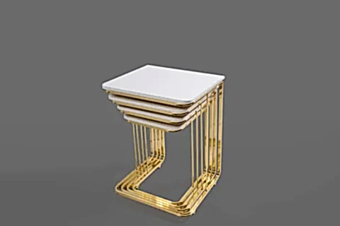 TEKERLEKLİ YAN ZİGON SEHPA, GOLD AYAK, DÖRTLÜ, BEYAZ