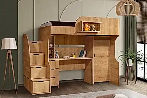 LİTERA RANZA DOLAP ÇALIŞMA MASASI, AÇIK CEVİZ