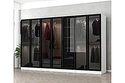 KALE DOLAP, 7 CAM KAPAKLI 2 ÇEKMECELİ, SİYAH BEYAZ, 190 CM