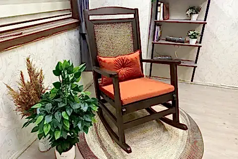 VERANDA MİNDERLİ SALLANAN SANDALYE, TURUNCU, CEVİZ AYAK