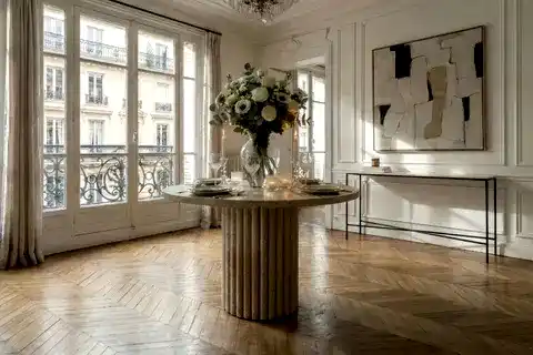 MORENA TRAVERTEN DOKULU MASA TAKIMI, BEYAZ, 100X100