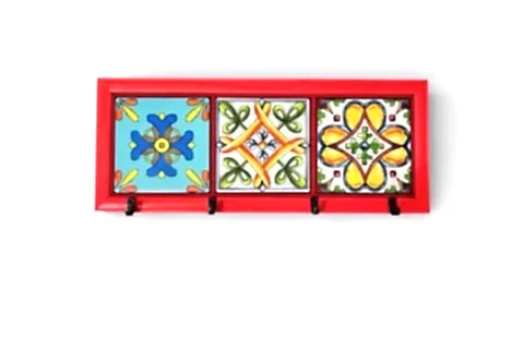 PERLA EL YAPIMI MASİF AHŞAP ASKILIK, KIRMIZI