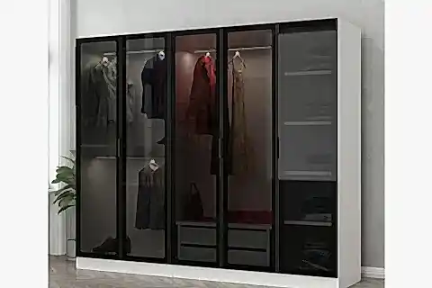 KALE 5 CAM KAPAKLI 2 ÇEKMECELİ DOLAP BEYAZ SİYAH 190 CM