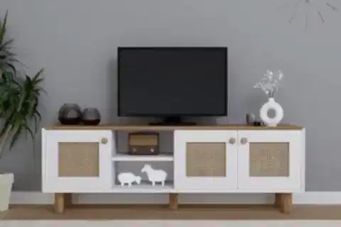 BOHEM NATURA PVC HASIR DESEN TV ÜNİTESİ, GARDEN MEŞE BEYAZ