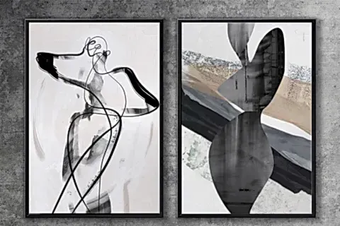 AHŞAP TRAVERTEN DOKULU SOYUT RESIM TABLO, 25 2'Lİ