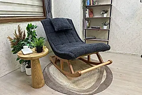 MİSKİN SALLANAN SANDALYE, TEDDY ANTRASİT, NATUREL AHŞAP