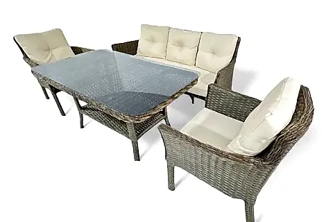 PREMİUM OKYANUS RATTAN ÜÇLÜ BAHÇE KOLTUK TAKIMI, 2 PUF