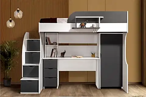 LİTERA RANZA DOLAP ÇALIŞMA MASASI, BEYAZ ANTRASİT