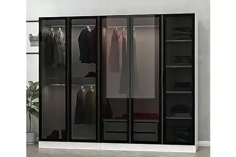 KALE CAM GARDIROP, BEYAZ SİYAH, 5 KAPAKLI, 190 CM