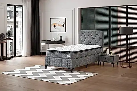 OSLO BAZA BAŞLIK YATAK SETİ, KOYU KETEN GRİ, 90X190