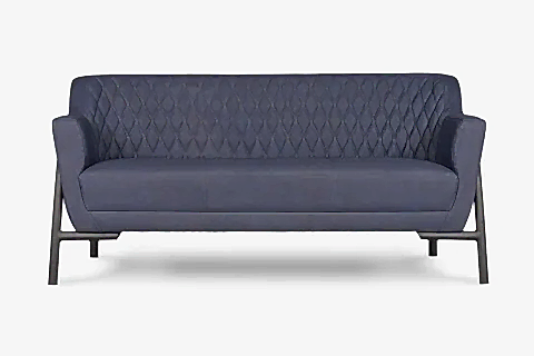 ALURE SUNİ DERİLİ SİYAH METAL AYAKLI ÜÇLÜ KANEPE, LACİVERT