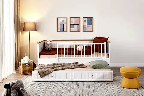 LORA YAVRULU KARYOLA TAKIMI, BEYAZ, 90X200