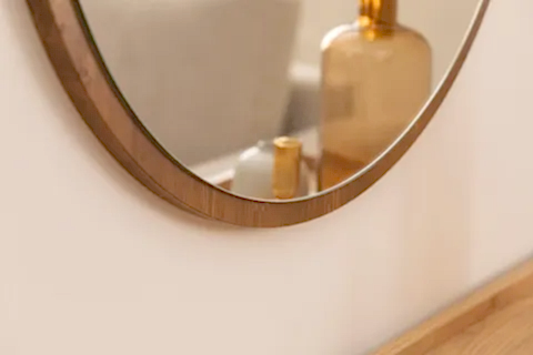 DFN WOOD MDF YUVARLAK BANYO AYNASI, KAHVERENGİ, 50X50