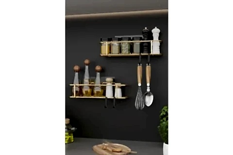 BİNO GOLD METAL BAHARATLIK MUTFAK BANYO RAFI, İKİLİ SET