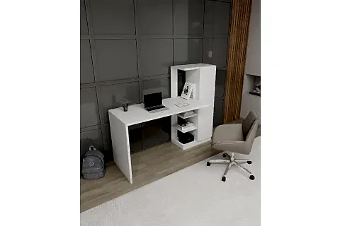 YAĞIZ DOLAPLI RAFLI ÇALIŞMA BİLGİSAYAR MASASI, BEYAZ