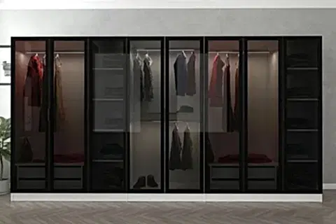 KALE DOLAP, 8 CAM KAPAKLI 4 ÇEKMECELİ, SİYAH BEYAZ, 190 CM