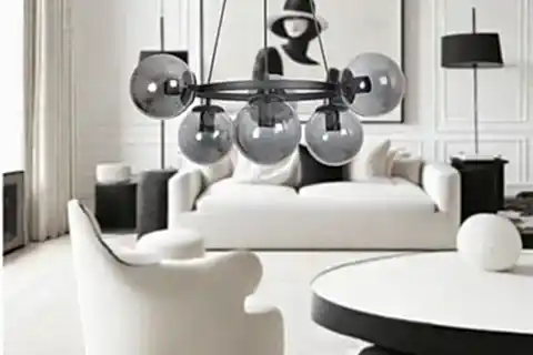 BUSE ALTILI SİYAH KASALI AVİZE, FÜME CAMLI