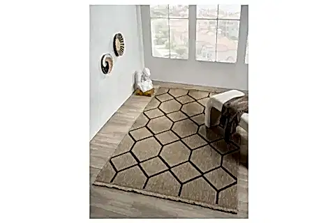 QUEEN JÜT HASIR GÖRÜNÜMLÜ DOKUMA HALI, SIYAH, 80X150, 669