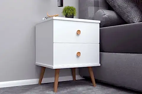 MİLAS KOMODİN, AHŞAP AYAKLI, BEYAZ