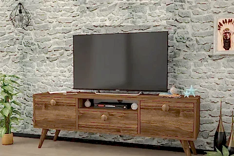 PENTA TV SEHPASI, AHŞAP AYAKLI, CEVİZ, 140 CM