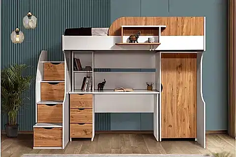 LİTERA RANZA DOLAP ÇALIŞMA MASASI, BEYAZ KOYU CEVİZ