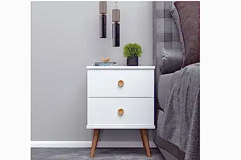 MİLAS KOMODİN, AHŞAP AYAKLI, BEYAZ