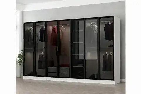 KALE GARDIROP, 7 CAM KAPAKLI, SİYAH BEYAZ, 210 CM