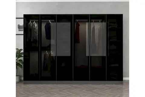 KALE CAM GARDIROP, ANTRASİT SİYAH, 6 KAPAKLI, 190 CM